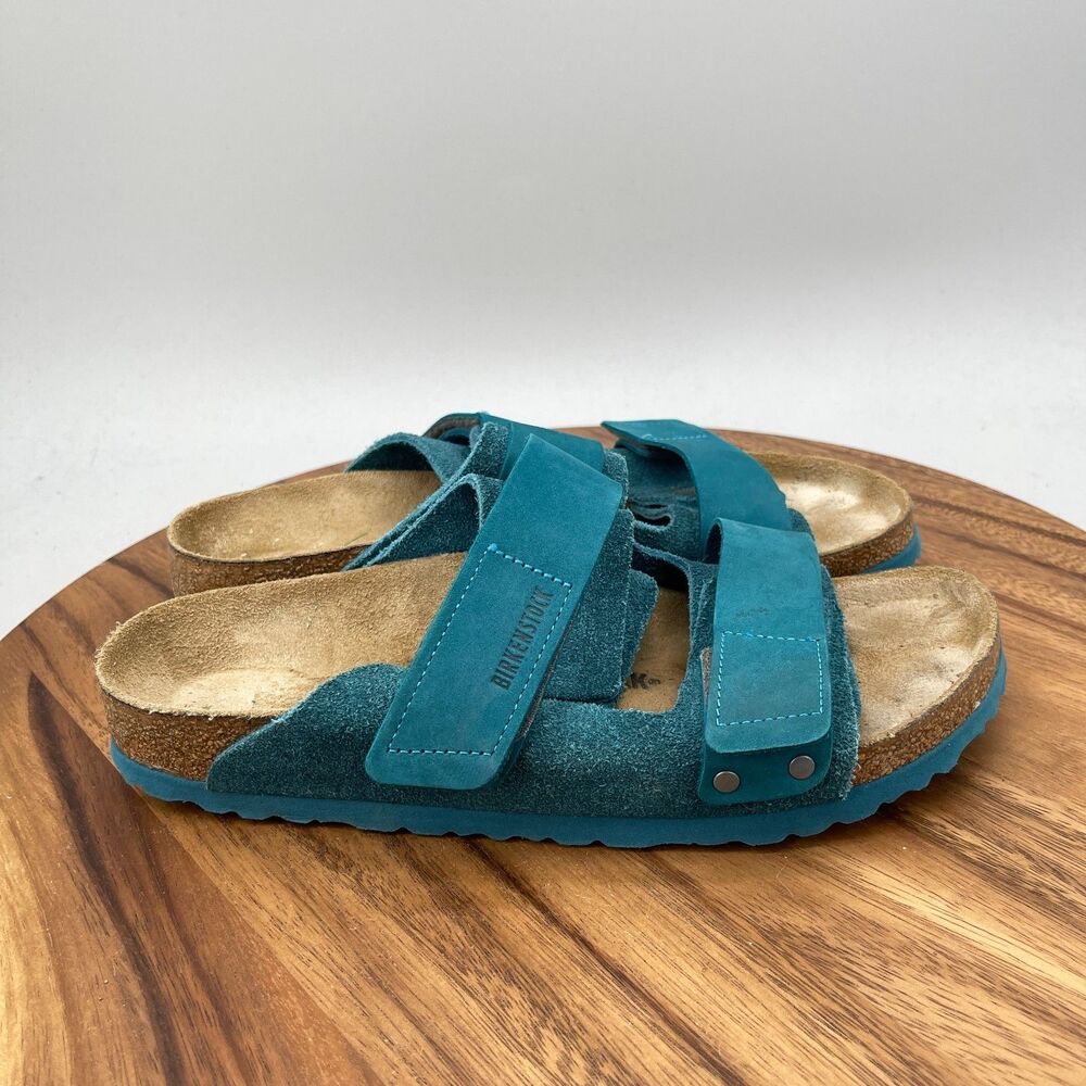 Birkenstock Uji Sandals Mens Size 9 Green Nubuck Suede Leather Slip On Slides